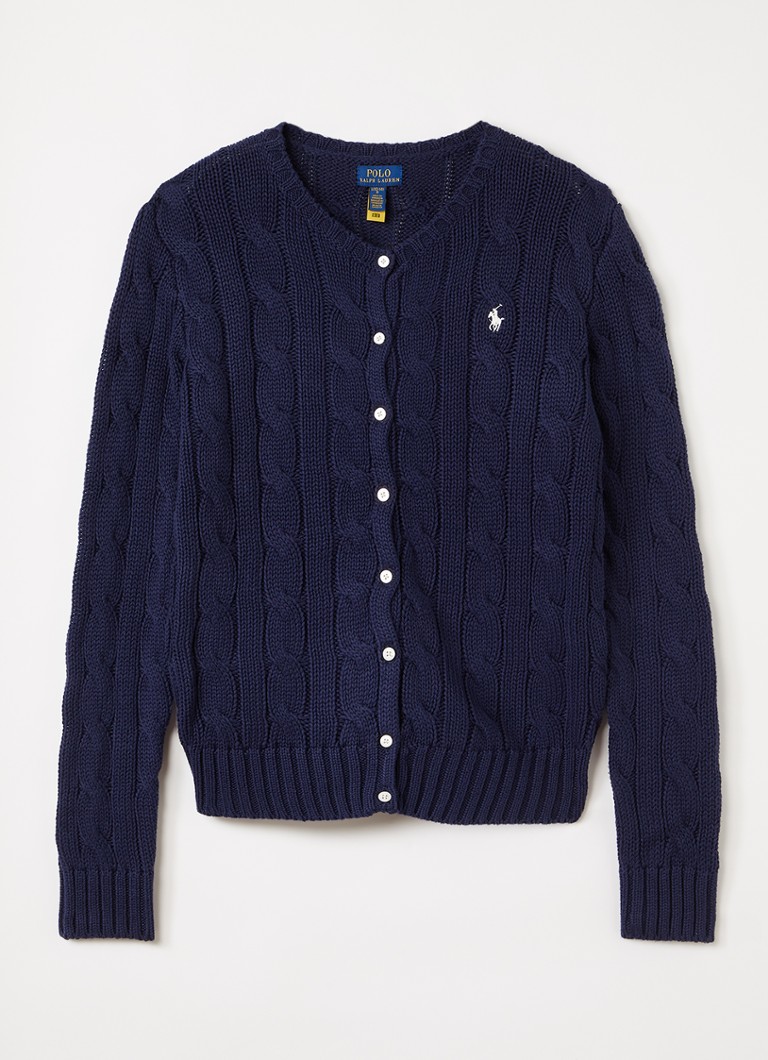 Ralph Lauren Meisjes Kabelgebreid vest met logoborduring in de kleur Donkerblauw, maat: XL=164