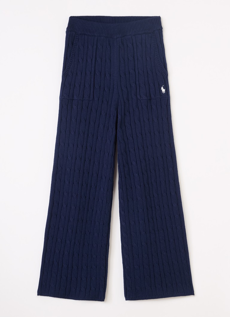 Ralph Lauren Meisjes Kabelgebreide straight fit broek met logoborduring in de kleur Donkerblauw, maat: XL=164