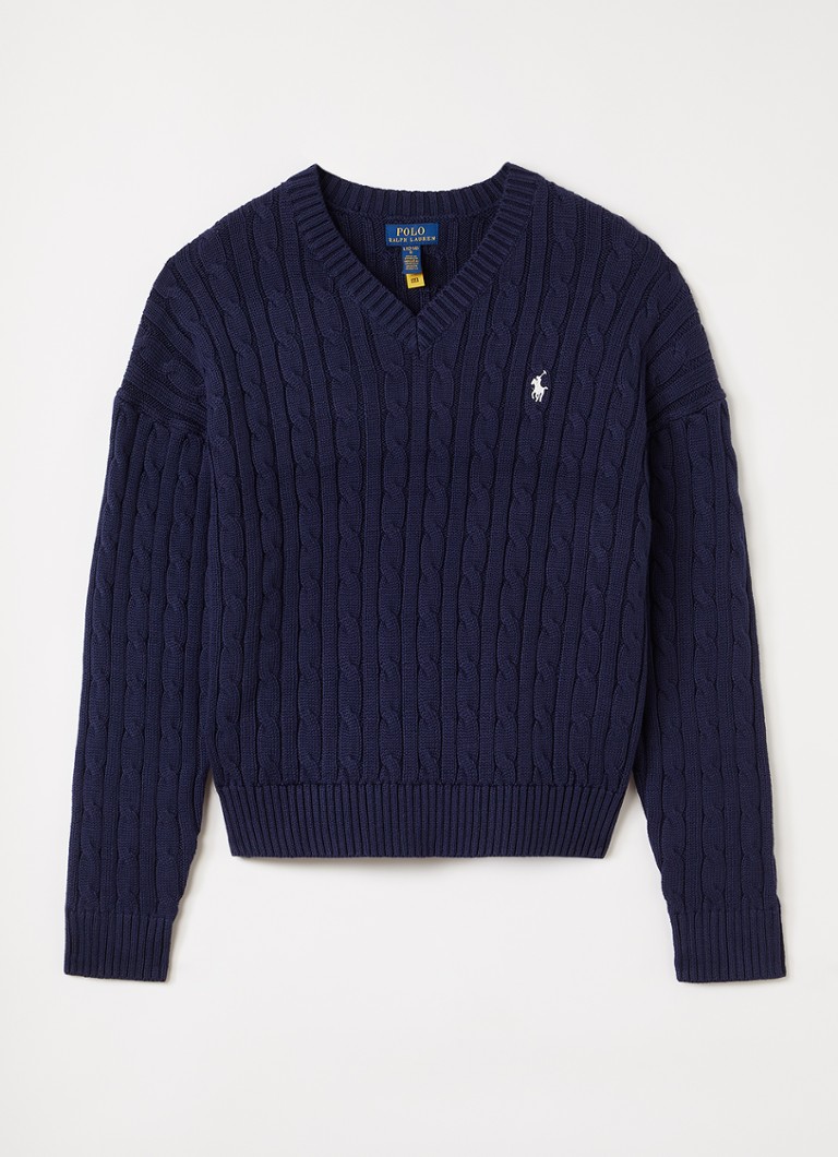 Ralph Lauren Meisjes Kabelgebreide trui met logoborduring in de kleur Donkerblauw, maat: L=152