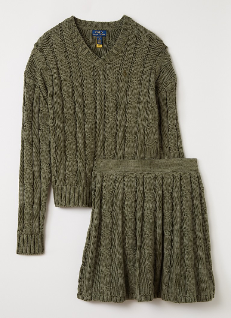 Ralph Lauren Meisjes Set van trui met rok 2-delig in de kleur Olijfgroen, maat: M=140