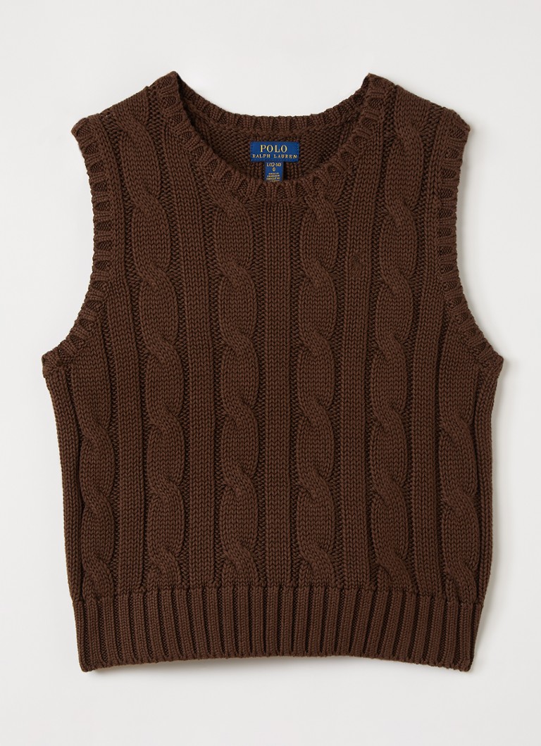 Ralph Lauren Meisjes Grofgebreide spencer in de kleur Lichtbruin, maat: L=152
