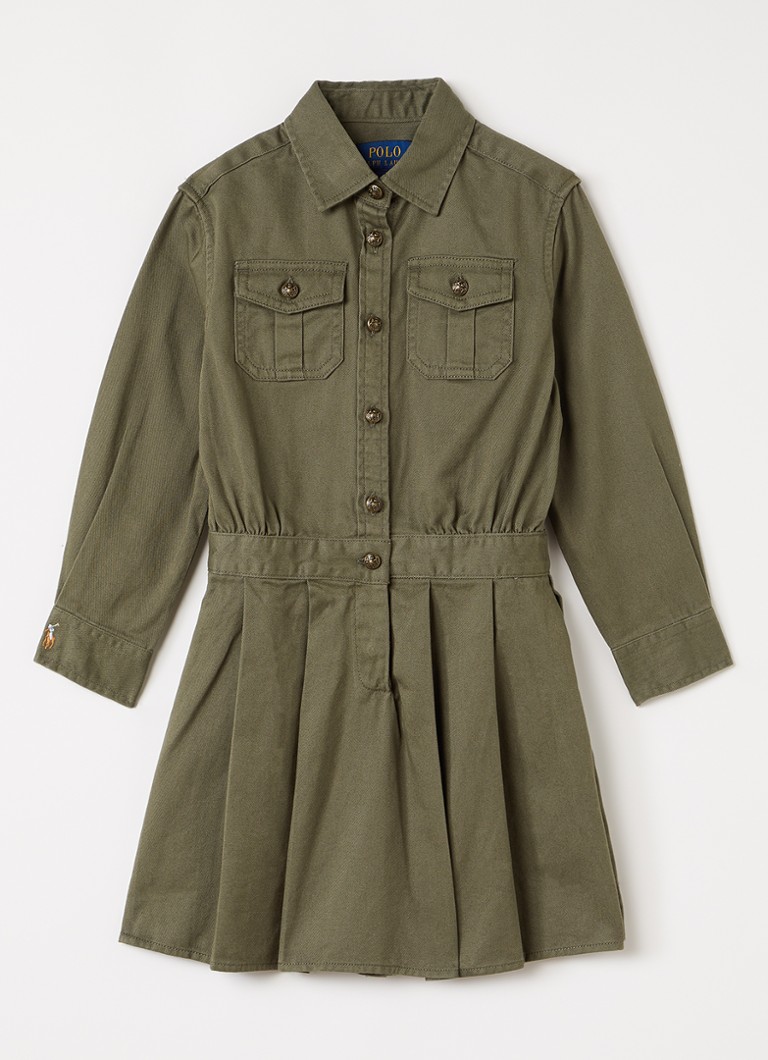 Ralph Lauren Meisjes Jurk met plooidetail in de kleur Olijfgroen, maat: 3J=98