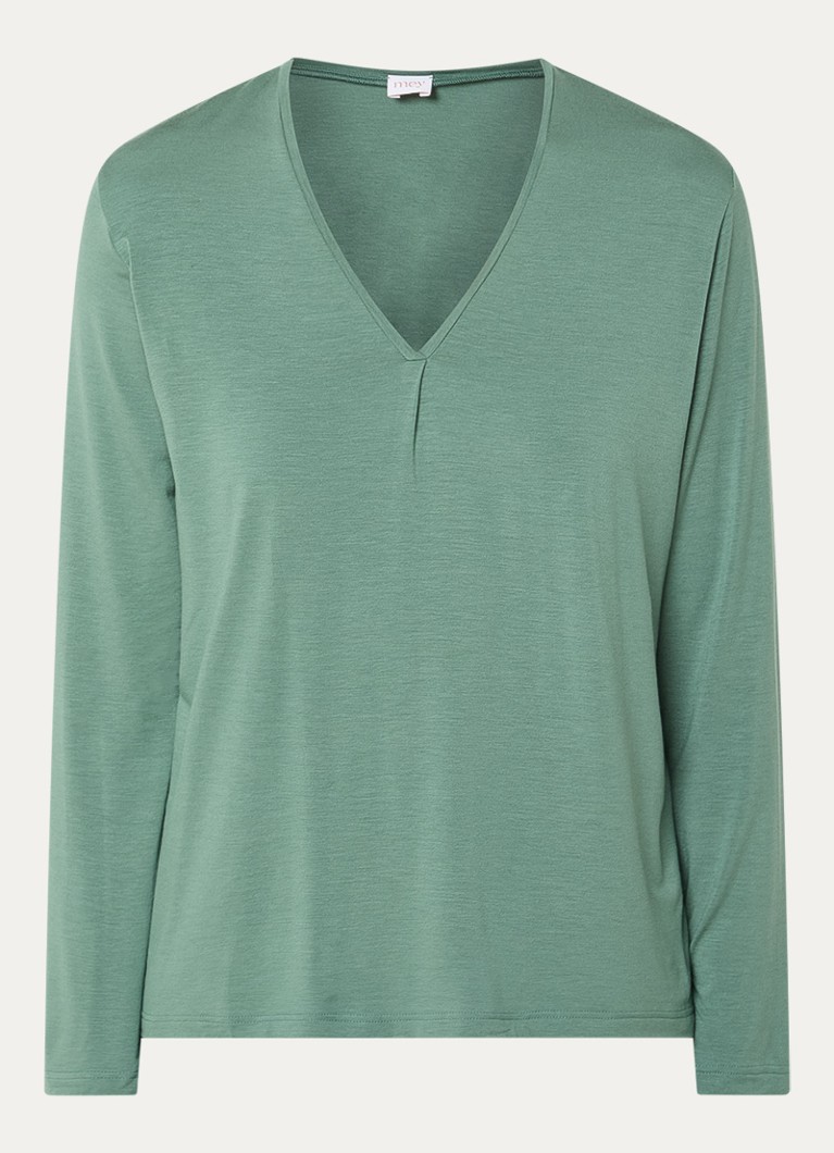 Mey Dames Pyjamatop met V-hals in de kleur Zeegroen, maat: S