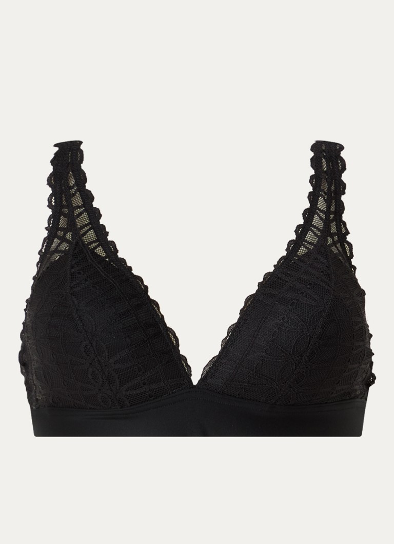 Mey Dames Voorgevormde plunge bh met overlay van mesh in de kleur Zwart, maat: S