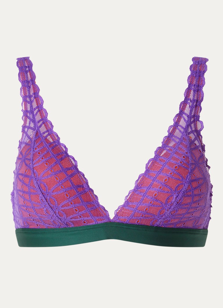 Mey Dames Voorgevormde plunge bh met overlay van mesh in de kleur Paars, maat: S