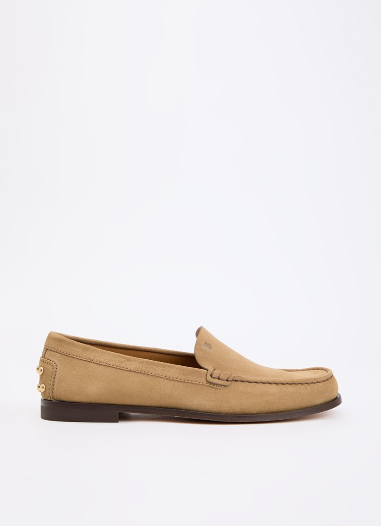 Tod's Dames Loafer van kalfssuède met studs in de kleur Camel, maat: 38