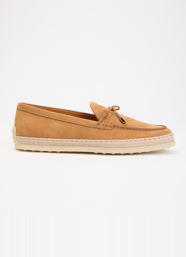 Tod's Dames Gomma mocassin van nubuck met details van raffia in de kleur Cognac, maat: 41