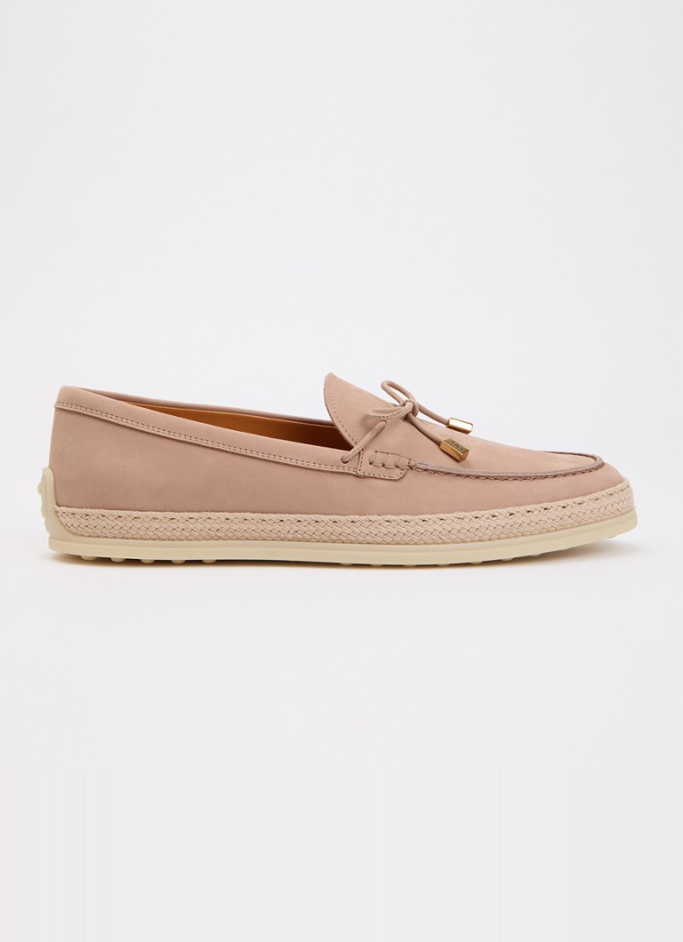 Tod's Dames Gomma mocassin van nubuck met details van raffia in de kleur Oudroze, maat: 41