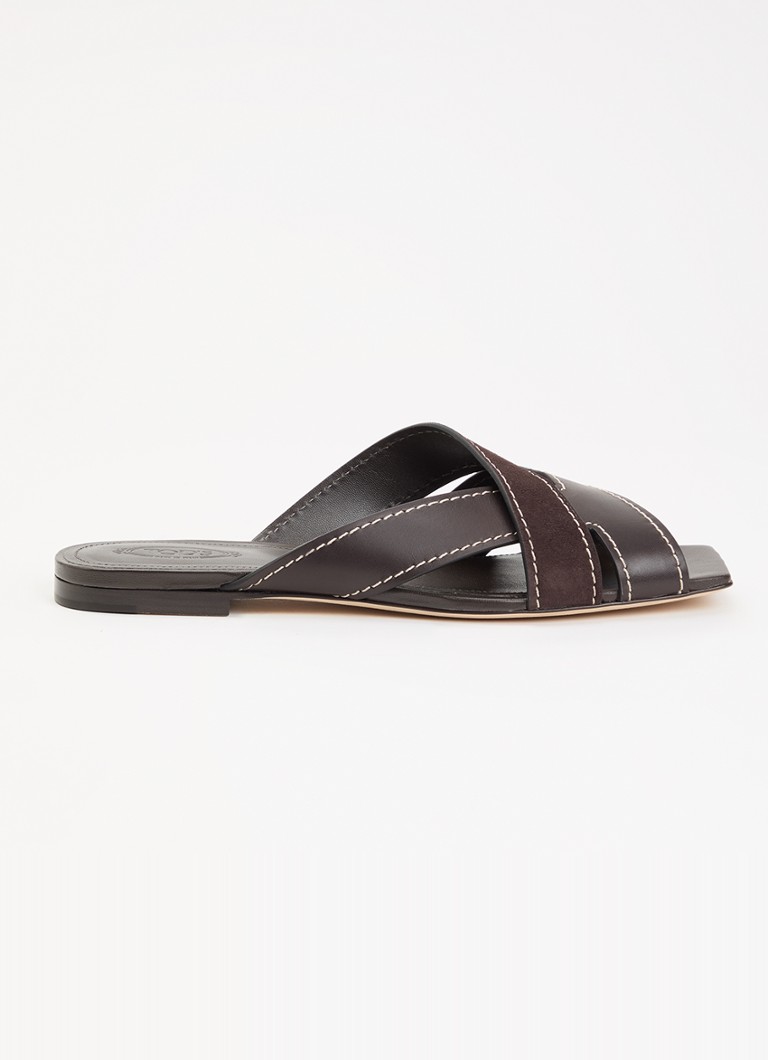 Tod's Dames Sandaal van kalfsleer met details van suède in de kleur Donkerbruin, maat: 40