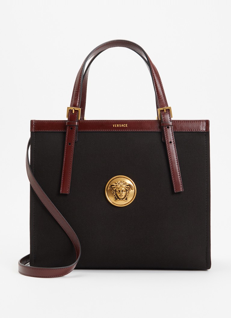 Versace Dames Rivière Medium handtas met details van kalfsleer en verstelbare schouderriem in de kleur Zwart, maat: ONE SIZE
