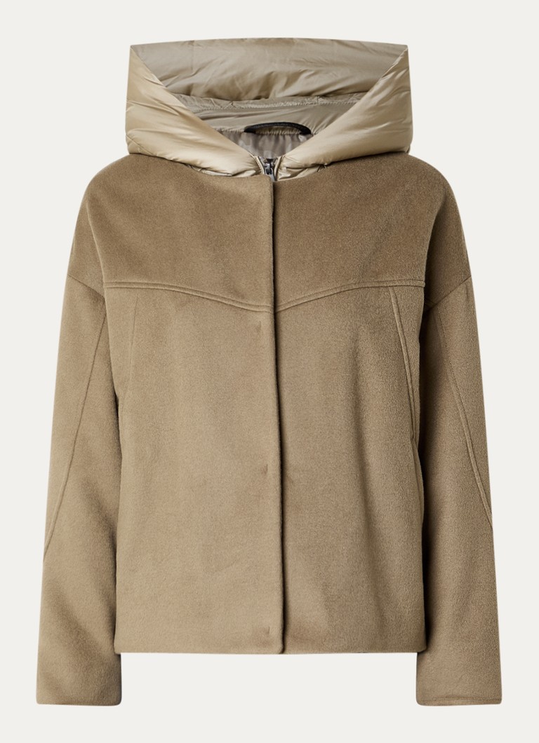 Creenstone Dames Dagmar gewatteerd jack in kasjmier wolblend met capuchon in de kleur Taupe, maat: 44