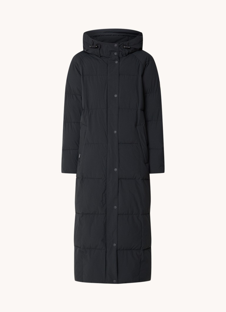 Airforce Dames Nia longline puffer jas met ritszakken en capuchon in de kleur Zwart, maat: L