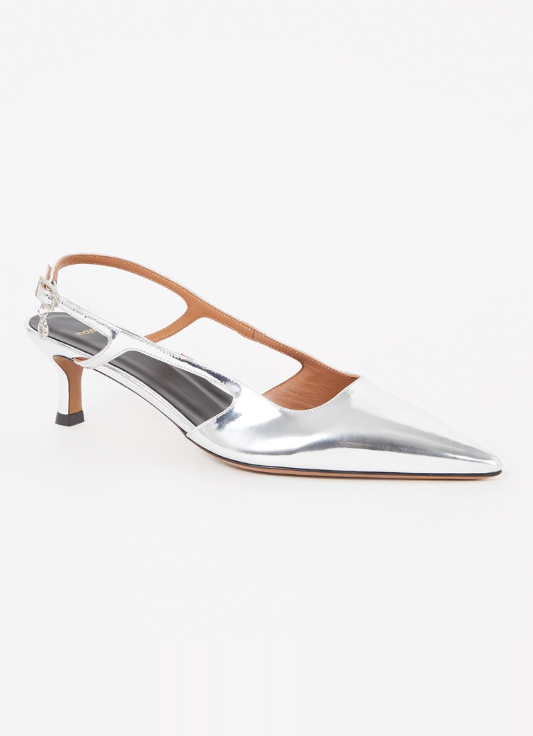 Maje Dames Slingback van leer met metallic finish in de kleur Zilver