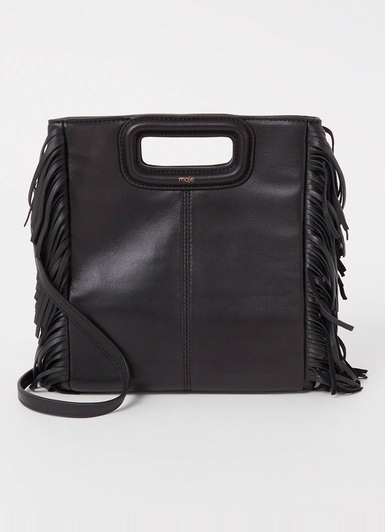Maje Dames M bag handtas van leer met franjes in de kleur Zwart