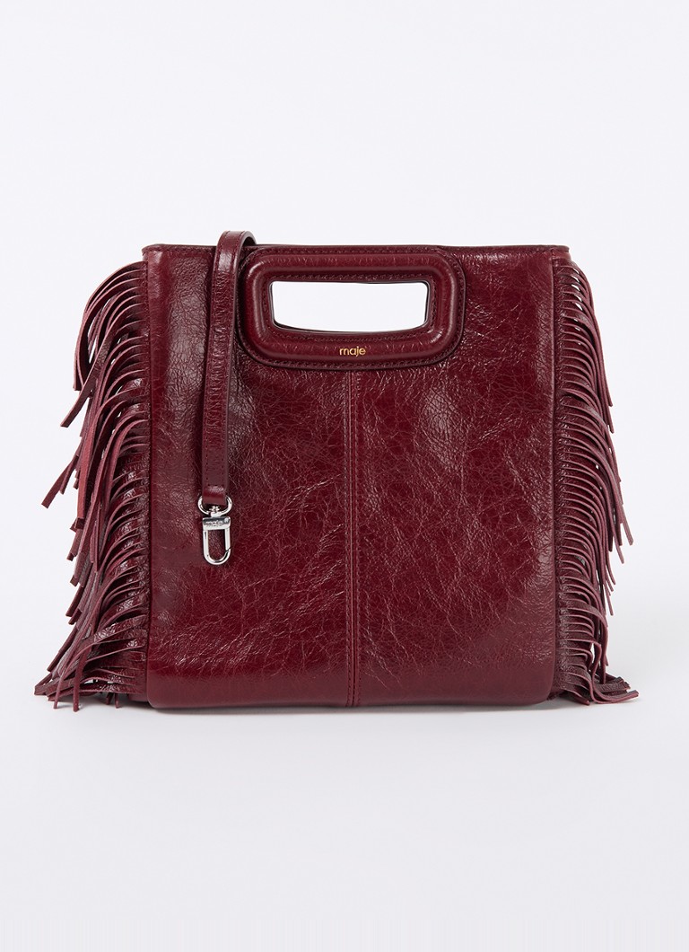 Maje Dames M bag crossbodytas van leer met franjes in de kleur Bordeauxrood