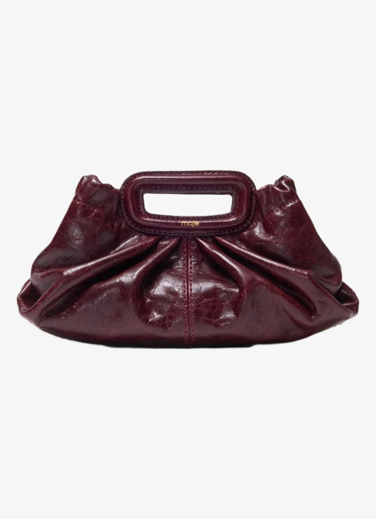 Maje Dames Clutch van leer met afneembare schouderriem in de kleur Bordeauxrood