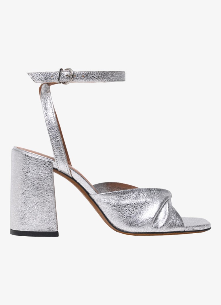 Maje Dames Sandalette van leer met metallic finish in de kleur Zilver