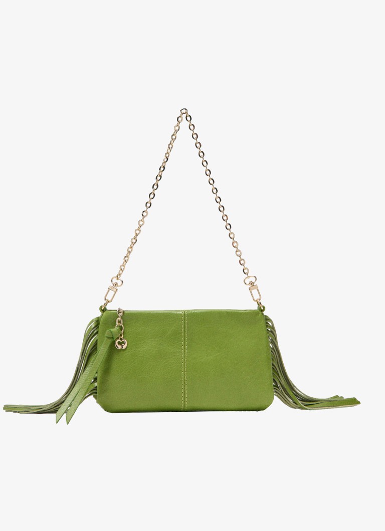 Maje Dames Miss M clutch van leer met franjes in de kleur Groen