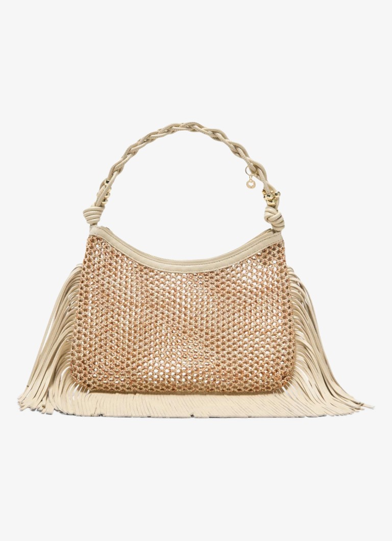 Maje Dames Schoudertas met franjes in de kleur Beige