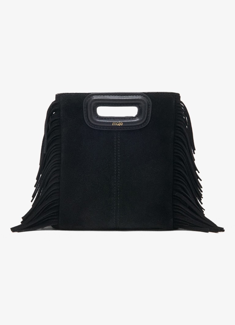 Maje Dames Mini M tas van suéde met franjes in de kleur Zwart