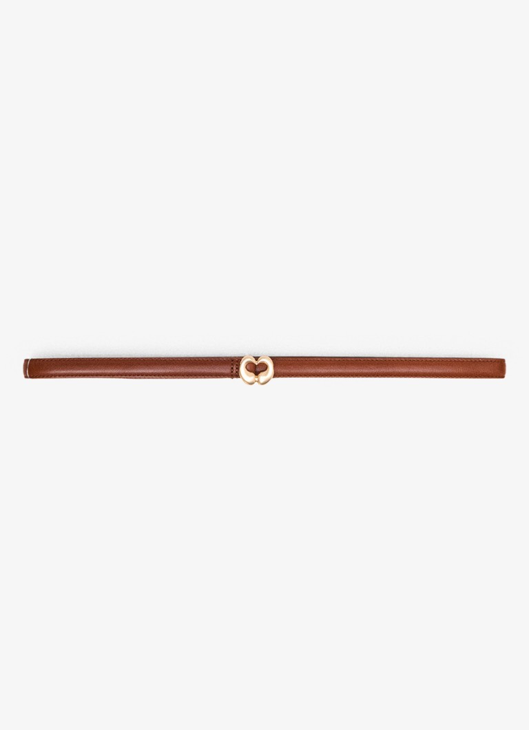 Maje Dames Riem van koeienleer met logo in de kleur Cognac