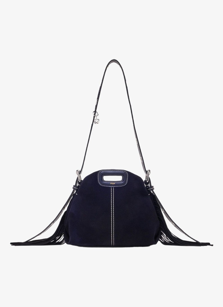 Maje Dames Schoudertas van suéde met franjes in de kleur Marineblauw