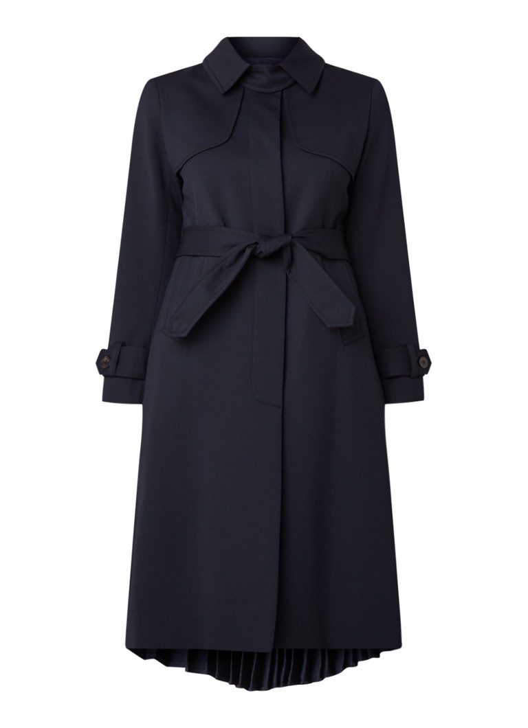 Sandro Dames Trenchcoat met plissé en strikceintuur in de kleur Donkerblauw