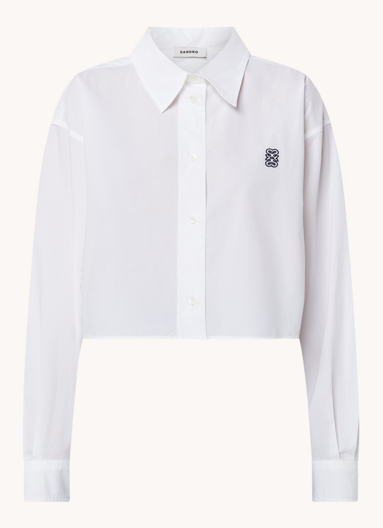 Sandro Dames Cropped blouse met logoborduring in de kleur Wit