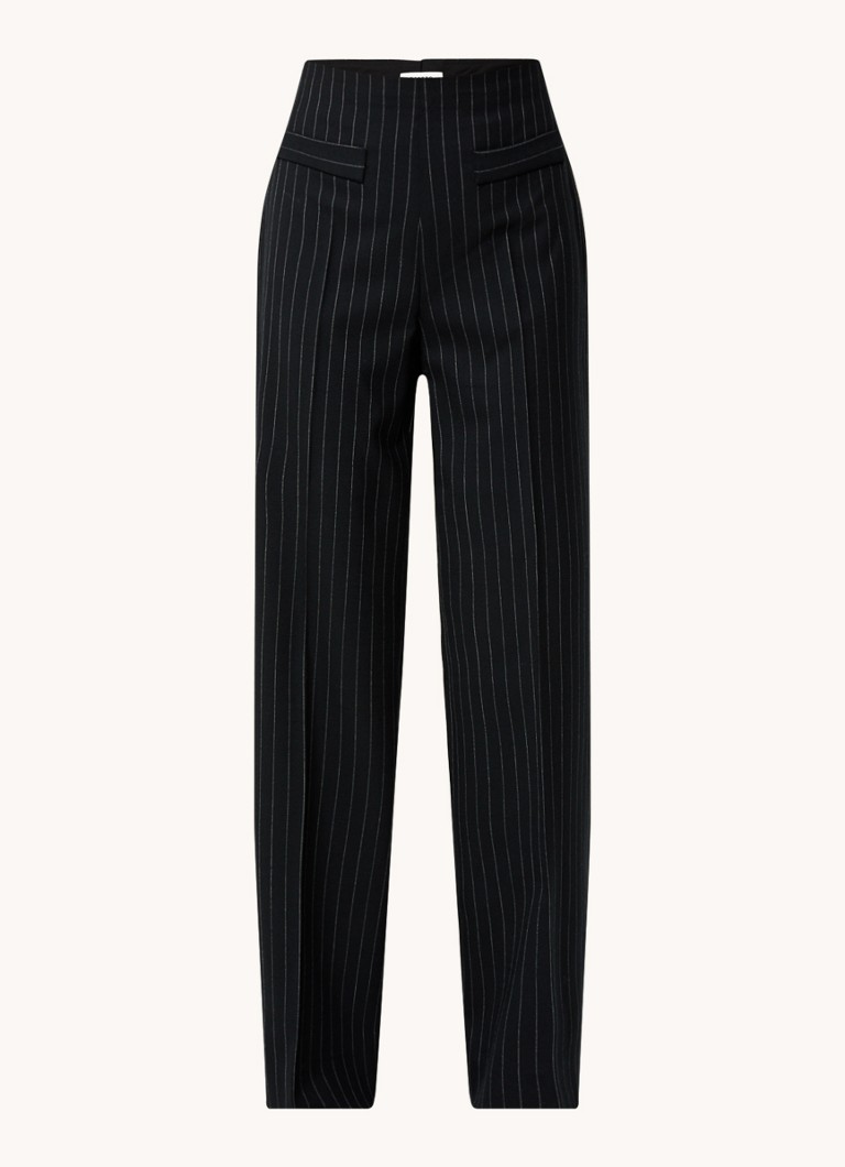 Sandro Dames High waist wide fit pantalon in wolblend met krijtstreep in de kleur Zwart