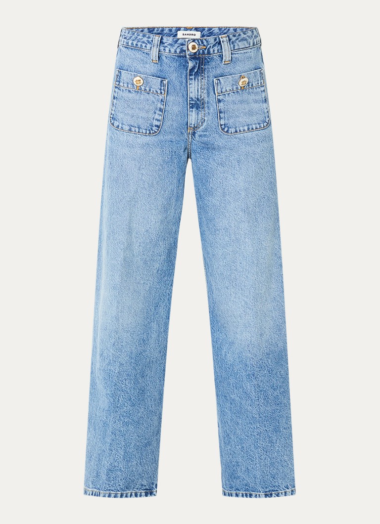 Sandro Dames High waist wide leg jeans met medium wassing in de kleur Indigo