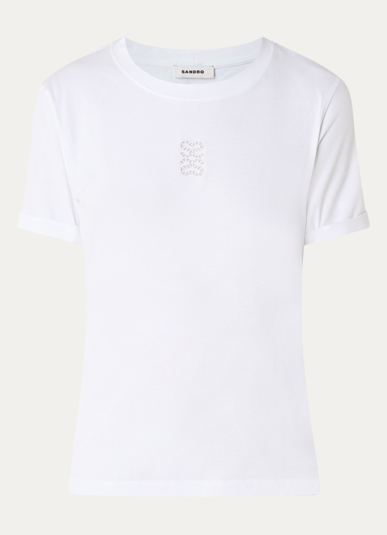 Sandro Dames T-shirt met opengewerkt detail in de kleur Wit