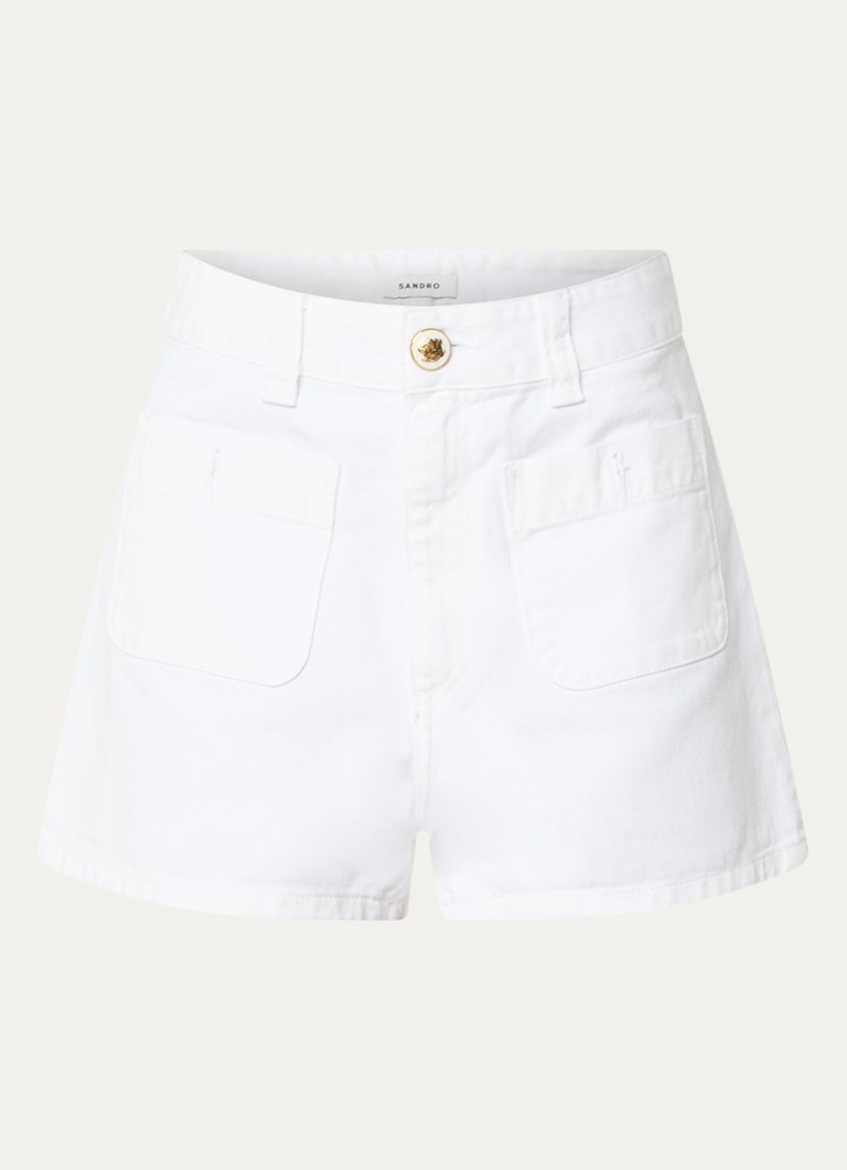 Sandro Dames High waist straight fit korte broek van denim met gekleurde wassing in de kleur Wit