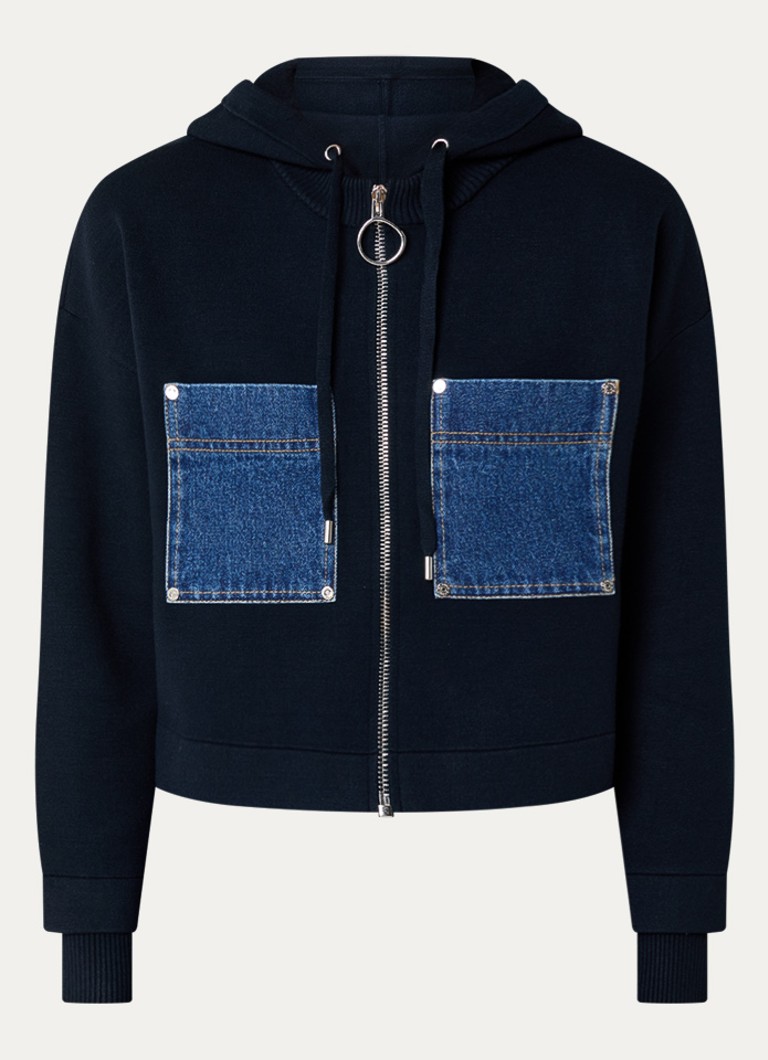 Sandro Dames Fijngebreid cropped vest met opgestikte zakken in de kleur Donkerblauw
