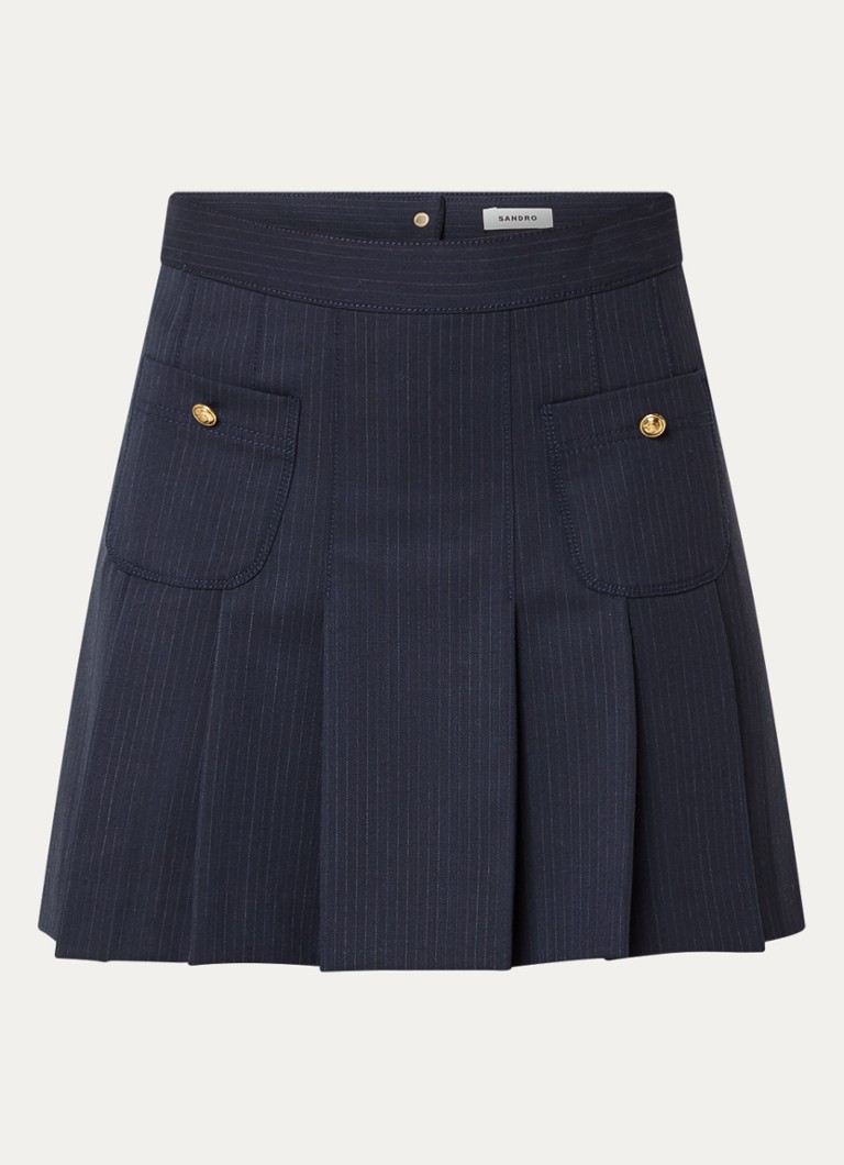 Sandro Dames Mini plooirok in wolblend met streepprint in de kleur Donkerblauw