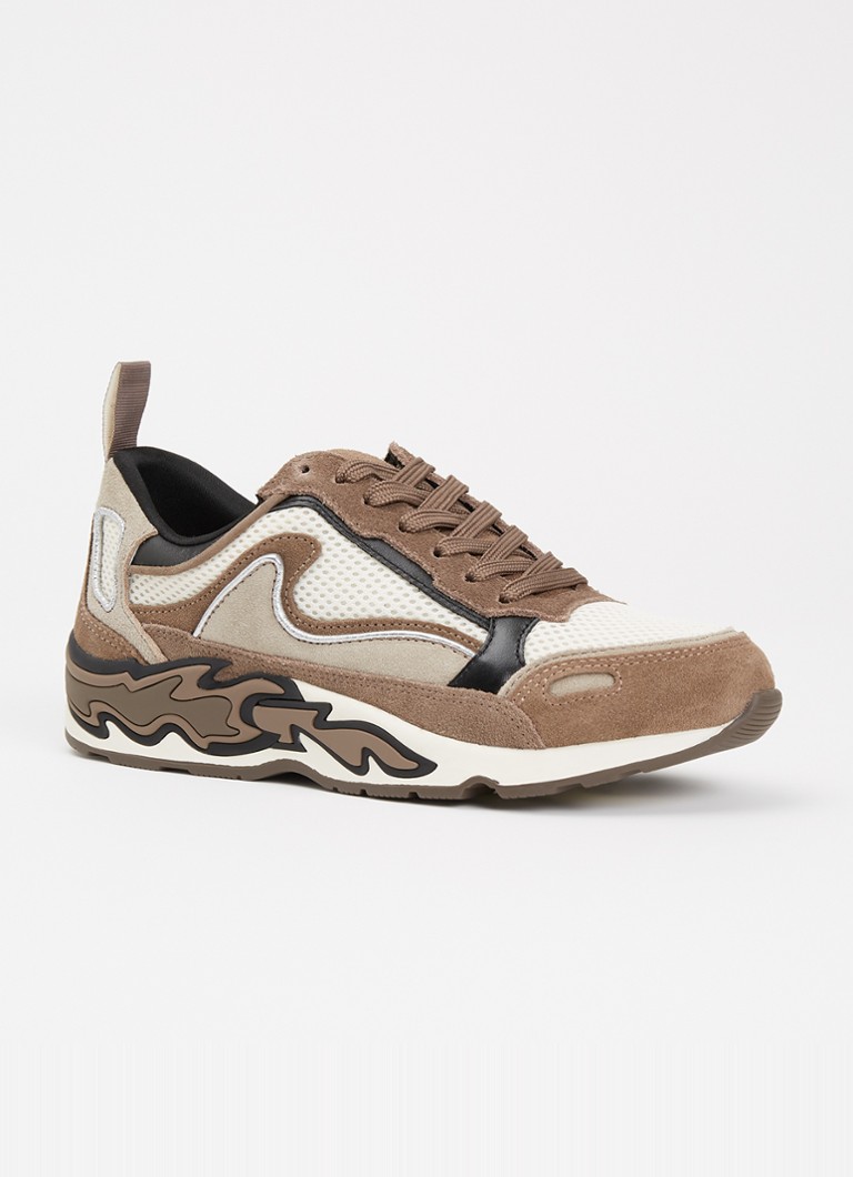 Sandro Dames Sneaker met suède en leren details in de kleur Donkerbeige