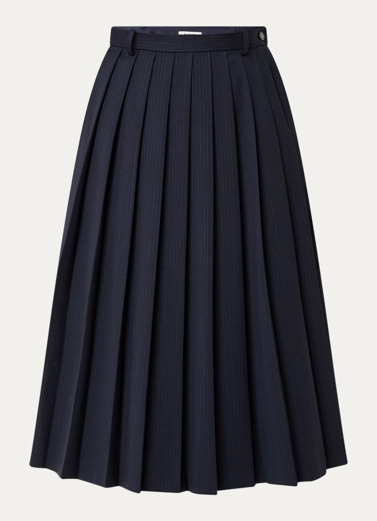 Sandro Dames Midi plooirok in wolblend met streepprint in de kleur Donkerblauw