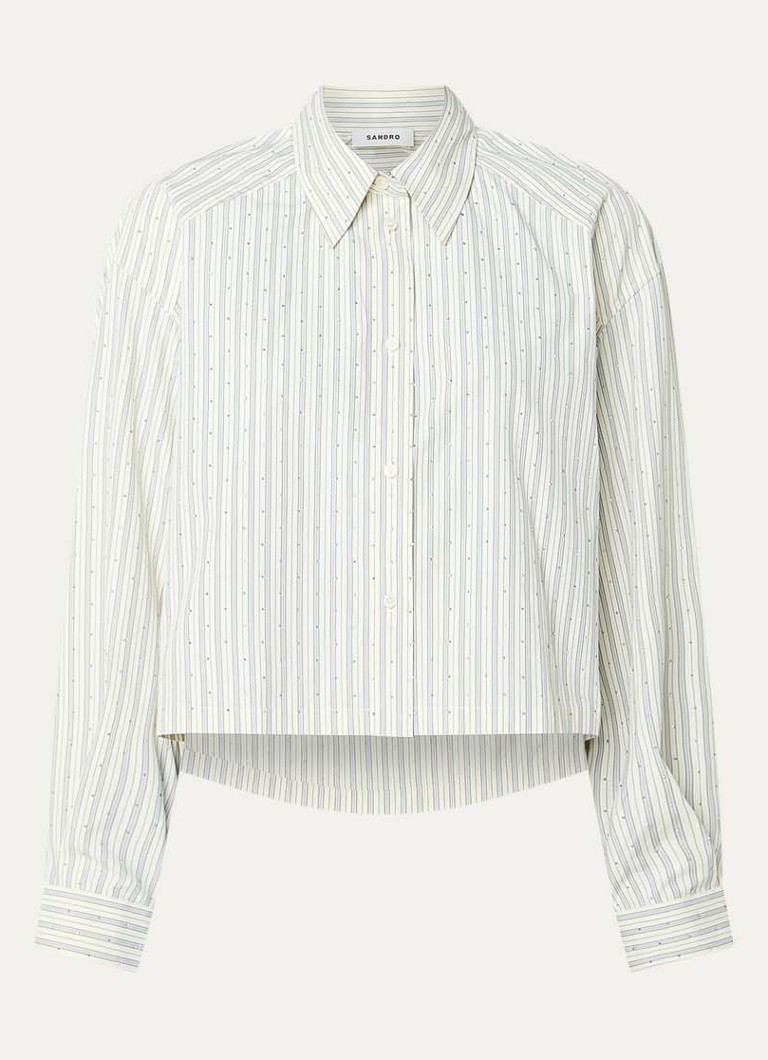 Sandro Dames Cropped blouse met streepprint en strass in de kleur Creme