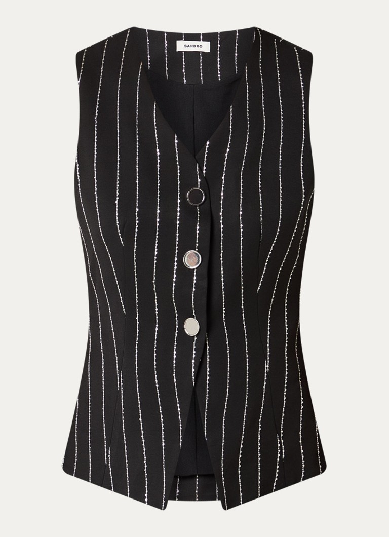 Sandro Dames Gilet met streepprint en strass in de kleur Zwart