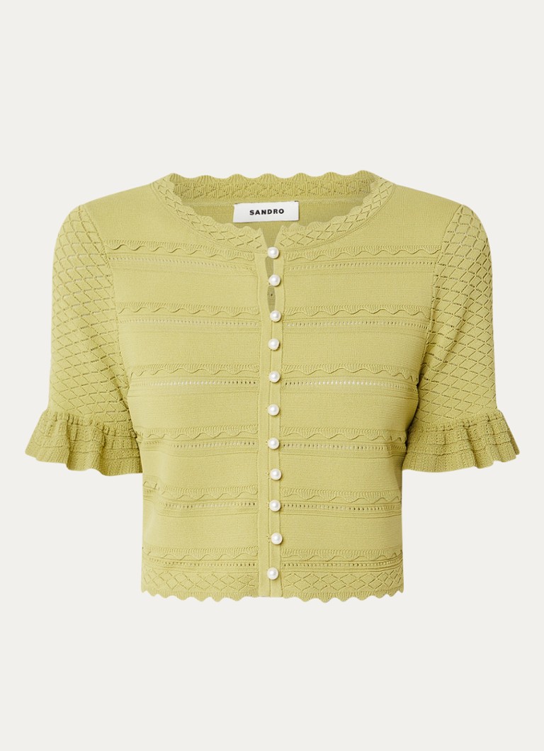 Sandro Dames Crop top met ruches en imitatieparels in de kleur Groen