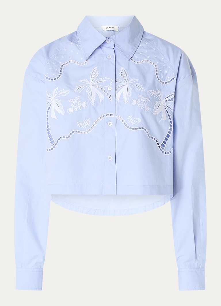 Sandro Dames Cropped blouse met broderie in de kleur Lavendel