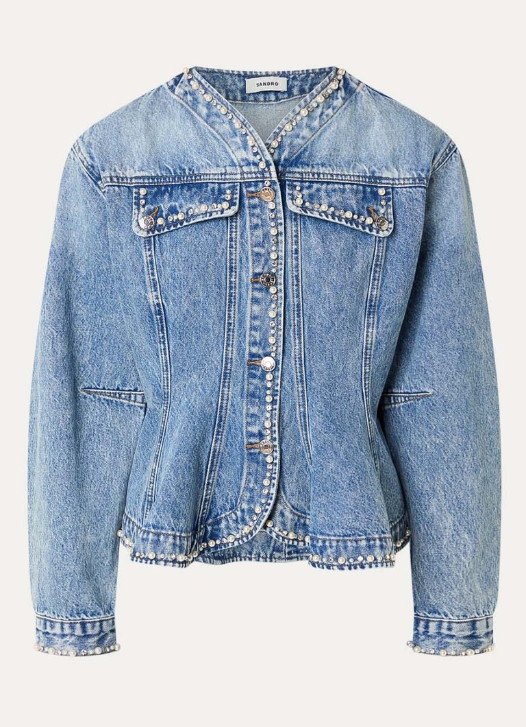 Sandro Dames Spijkerjas met imitatieparels in de kleur Indigo