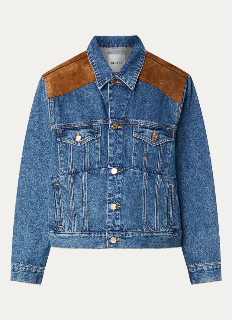 Sandro Dames Spijkerjas met suède details in de kleur Indigo