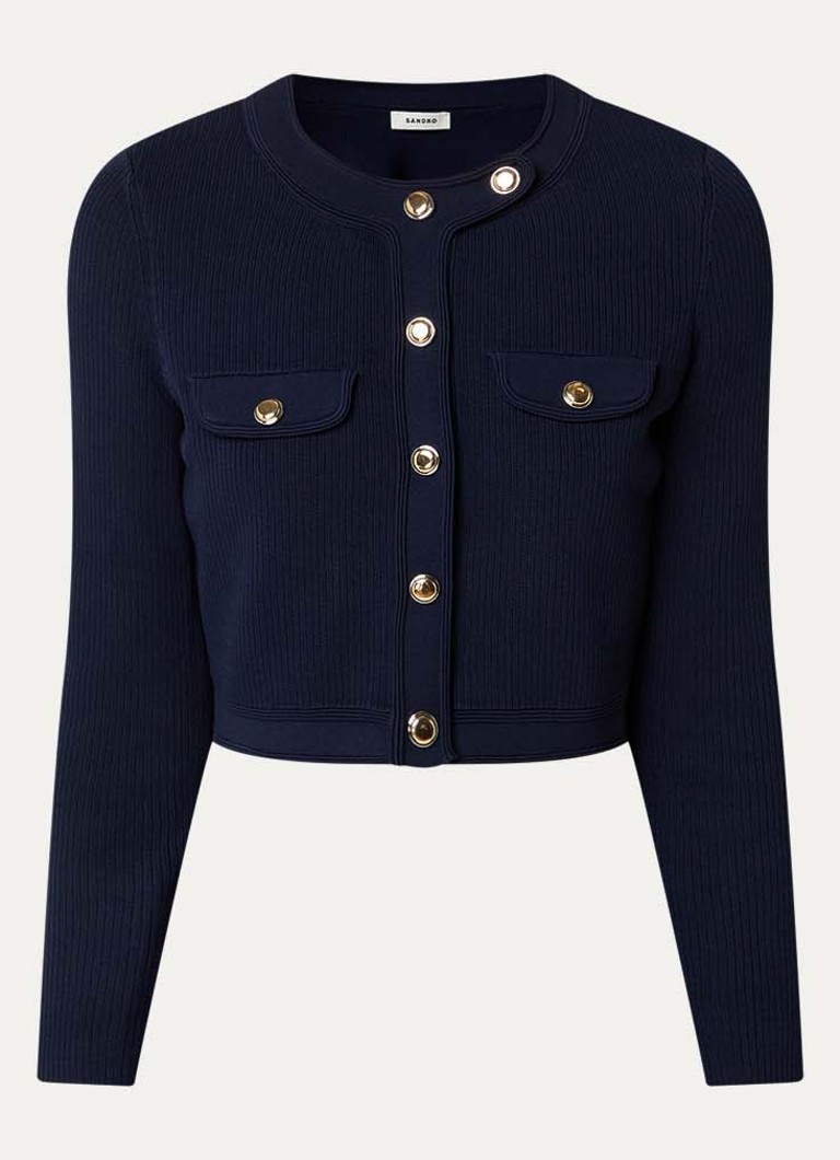Sandro Dames Cropped vest met ribstructuur in de kleur Donkerblauw