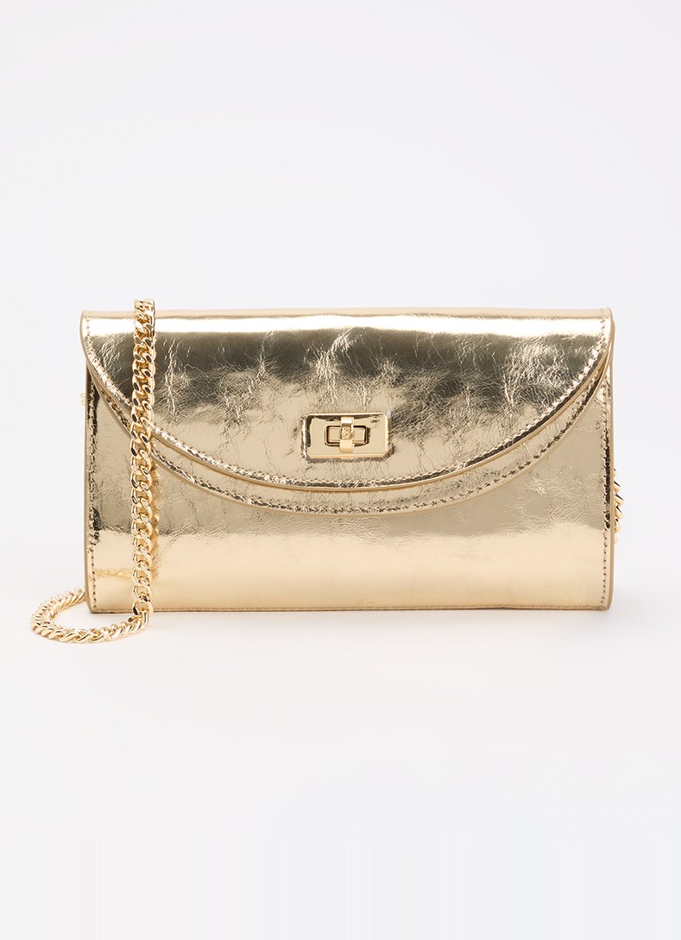 Sandro Dames Schoudertas van leer met kettingdetail in de kleur Goud