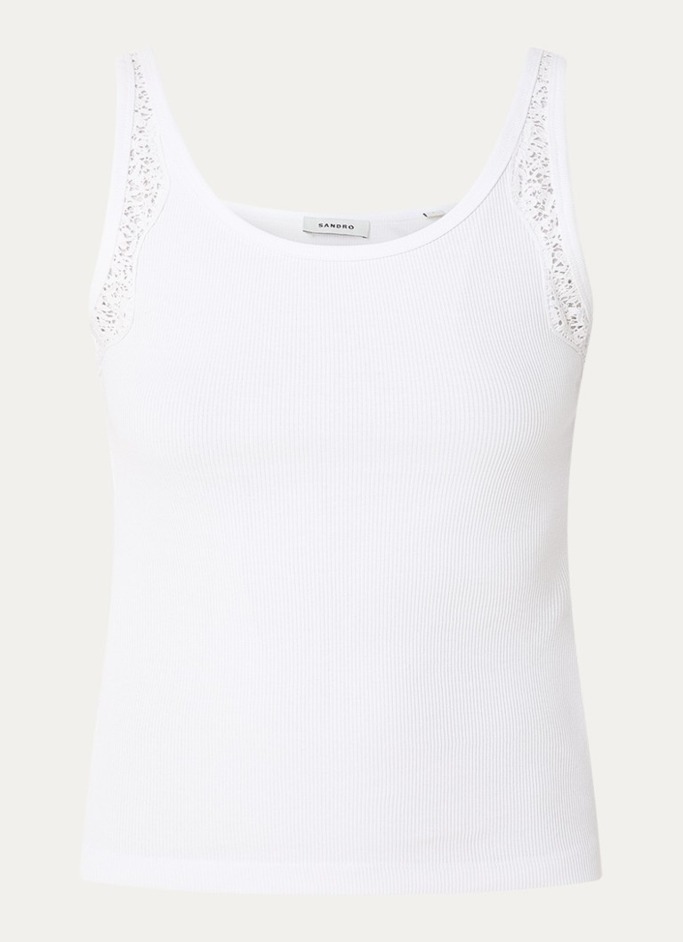 Sandro Dames Tanktop met broderie en ribstructuur in de kleur Wit