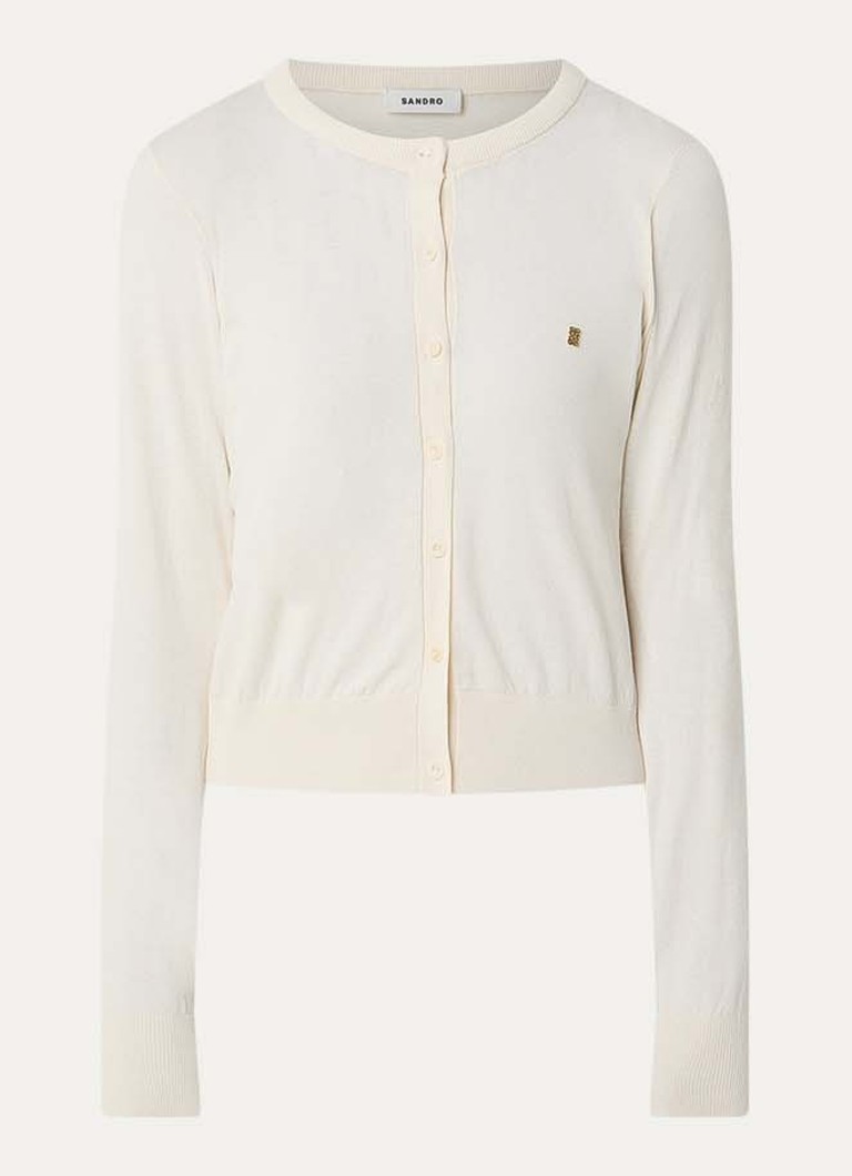Sandro Dames Fijngebreid cropped vest met logo in de kleur Beige