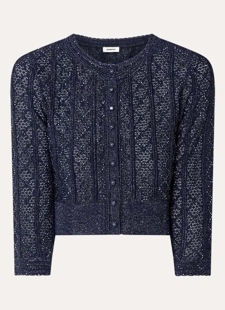 Sandro Dames Fijngebreid cropped vest met strass in de kleur Blauw