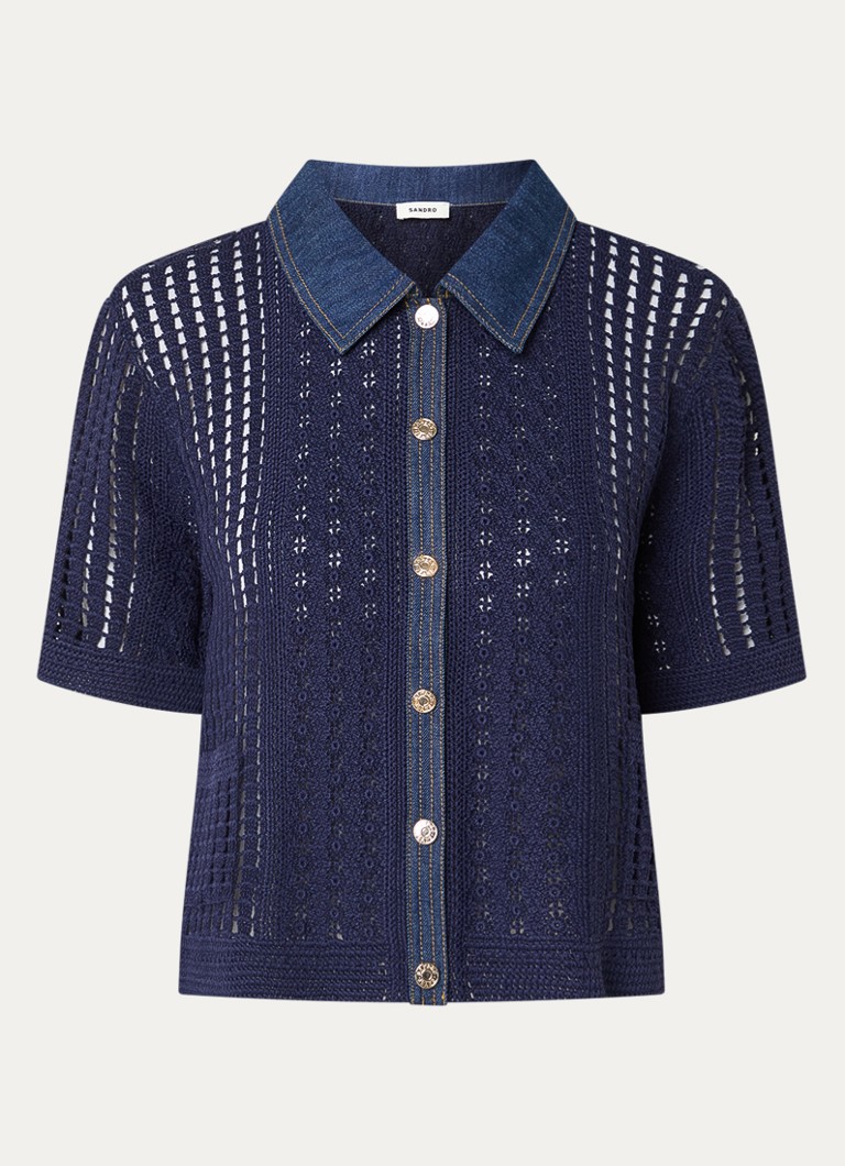 Sandro Dames Blouse met opengewerkt dessin in de kleur Donkerblauw