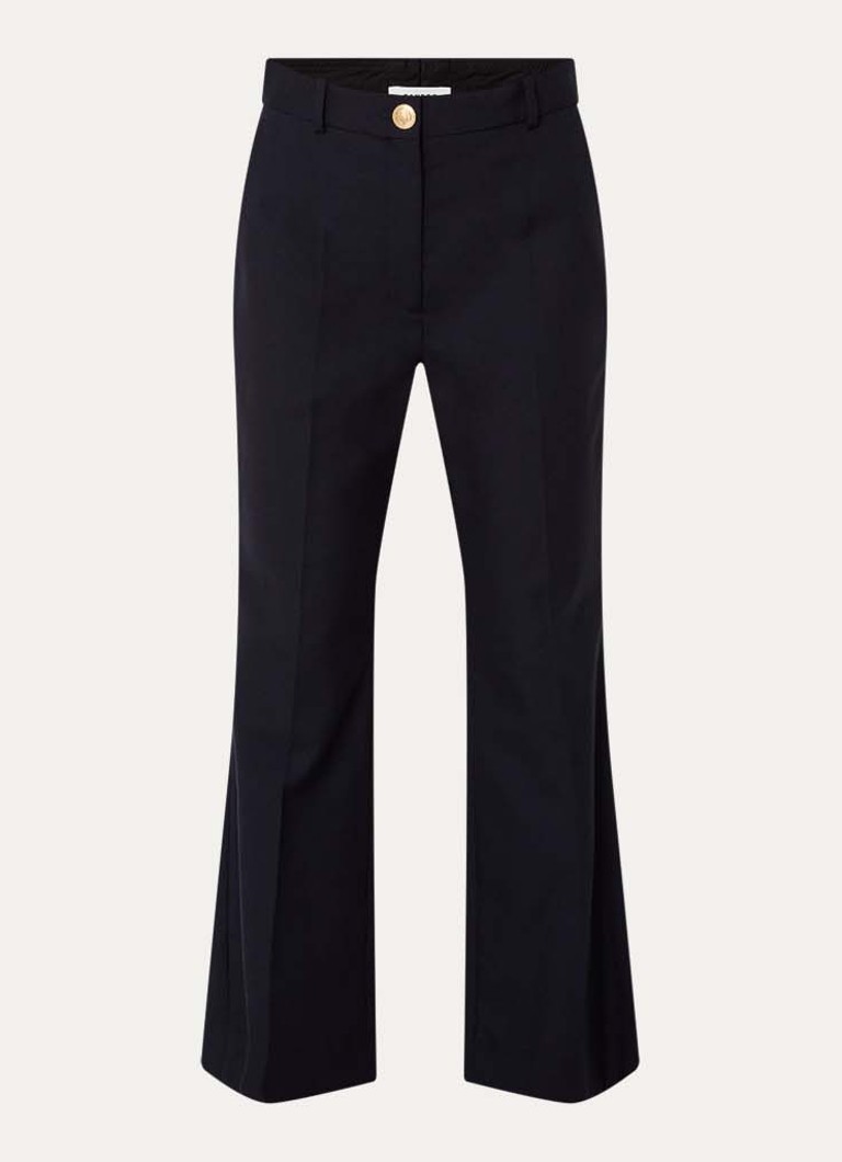 Sandro Dames High waist flared fit pantalon van scheerwol met steekzakken in de kleur Donkerblauw