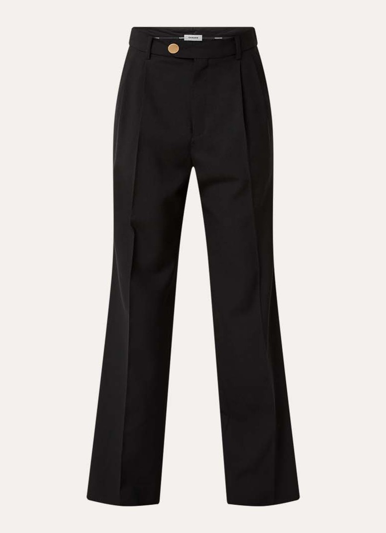 Sandro Dames High waist loose fit pantalon van wol met persplooi in de kleur Zwart